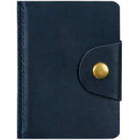 картинка Визитница карманная OfficeSpace на кнопке, 10*7см, 18 карманов, натуральная кожа, темно-синий в разных цветах с печатью логотипа.