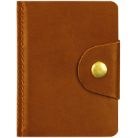 картинка Визитница карманная OfficeSpace на кнопке, 10*7см, 18 карманов, натуральная кожа, светло-коричневый в разных цветах с печатью логотипа.