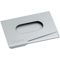 картинка Визитница карманная Delucci из алюминия серебристого цвета, легкий доступ, подарочная упаковка в разных цветах с печатью логотипа.