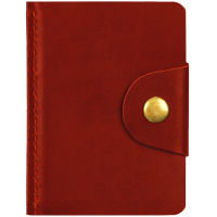 картинка Визитница карманная OfficeSpace на кнопке, 10*7см, 18 карманов, натуральная кожа, красный в разных цветах с печатью логотипа.