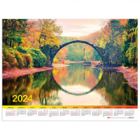 картинка Календарь настенный листовой на 2024 г., формат А2 60х45 см, "Прогулка в парке", HATBER, Кл2_09958 в разных цветах с печатью логотипа.