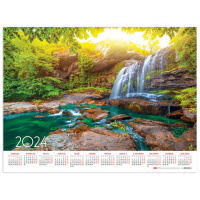 картинка Календарь настенный листовой на 2024 г., формат А2 60х45 см, "Живописный водопад", HATBER, Кл2_29733 в разных цветах с печатью логотипа.