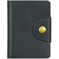 картинка Визитница карманная OfficeSpace на кнопке, 10*7см, 18 карманов, натуральная кожа, черный в разных цветах с печатью логотипа.