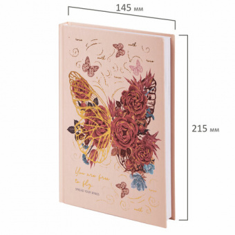 картинка Ежедневник недатированный А5 (145х215 мм), ламинированная обложка с фольгой, 128 л., STAFF, "Butterfly", 113524 в разных цветах с печатью логотипа.