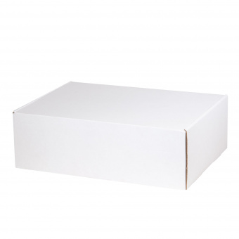 картинка Подарочная коробка универсальная средняя, белая в разных цветах с печатью логотипа.