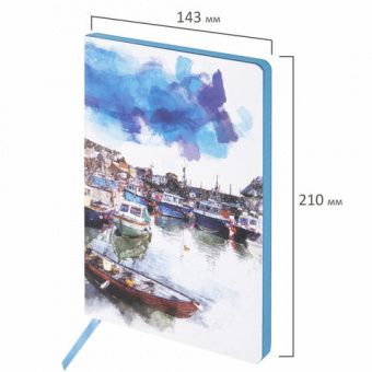 картинка Блокнот А5 (143x210 мм), BRAUBERG VISTA "Bay of joy", под кожу, гибкий, 80 л., 112086 в разных цветах с печатью логотипа.