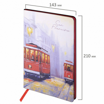 картинка Блокнот А5 (143x210 мм), BRAUBERG VISTA "San Francisco", под кожу, гибкий, 80 л., 112070 в разных цветах с печатью логотипа.
