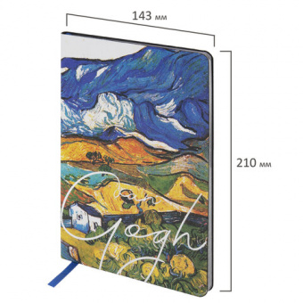 картинка Блокнот А5 (143x210 мм), BRAUBERG VISTA "Van Gogh", под кожу, гибкий, срез фольга, 80 л., 112059 в разных цветах с печатью логотипа.